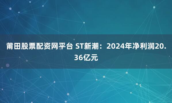 莆田股票配资网平台 ST新潮：2024年净利润20.36亿元
