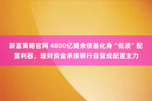 新富策略官网 4800亿摊余债基化身“低波”配置利器，理财资金承接银行自营成配置主力