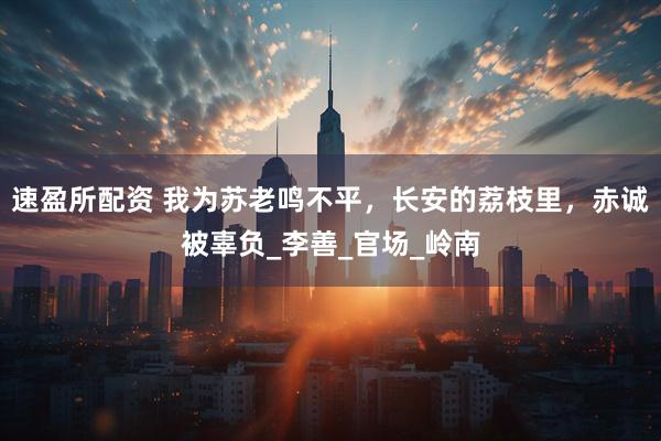速盈所配资 我为苏老鸣不平，长安的荔枝里，赤诚被辜负_李善_官场_岭南