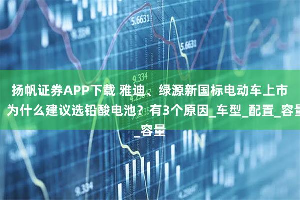 扬帆证券APP下载 雅迪、绿源新国标电动车上市，为什么建议选铅酸电池？有3个原因_车型_配置_容量